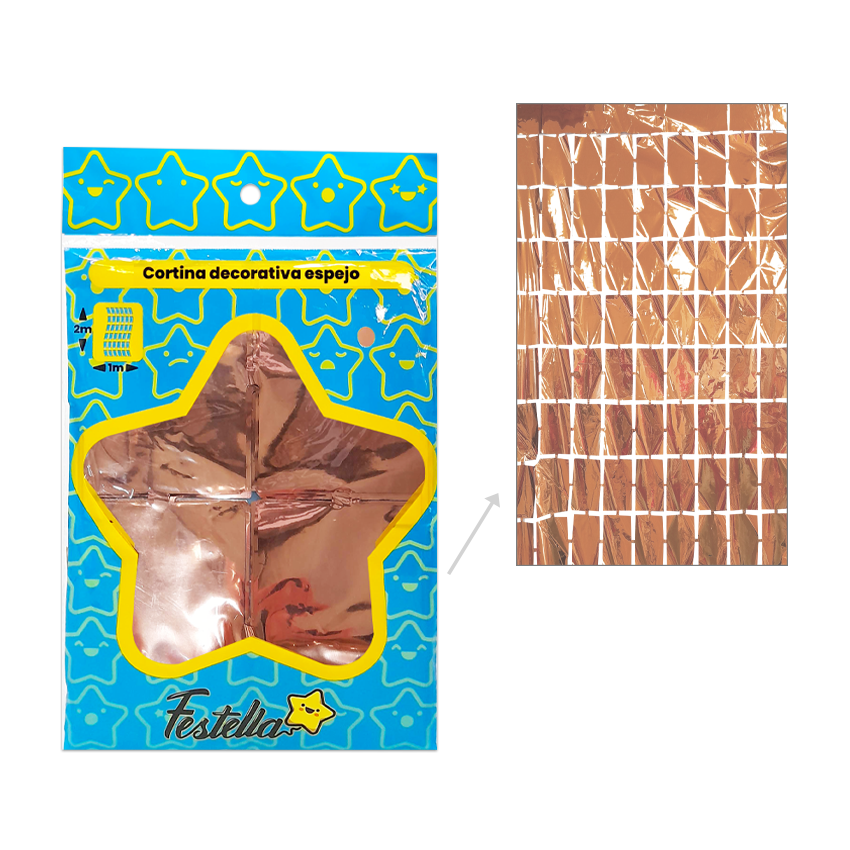 CORTINA DE FIESTA ESPEJO CUADRO GD PALO ROSA