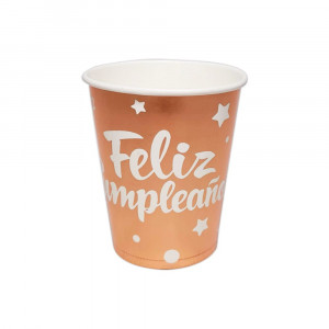 VASOS DE FIESTA X10 FELIZ CUMPLEAÑOS PALO ROSA