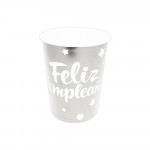 VASOS DE FIESTA X10 FELIZ CUMPLEAÑOS PLATEADO