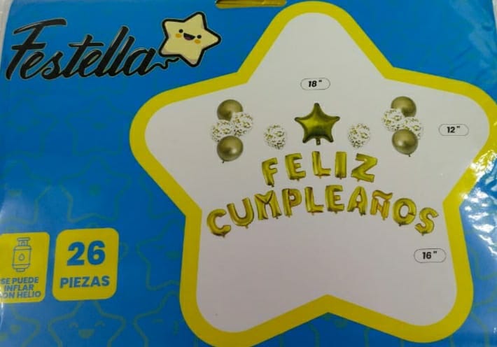 Letras FELIZ CUMPLEAÑOS con estrella (26 piezas)