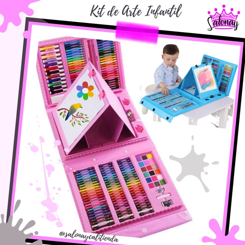 KIT DE ARTE INFANTIL 208 PIEZAS MALETA CON CABALLETE
