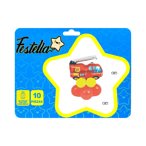 KIT GLOBO CARRO BOMBERO INFANTIL X10;
