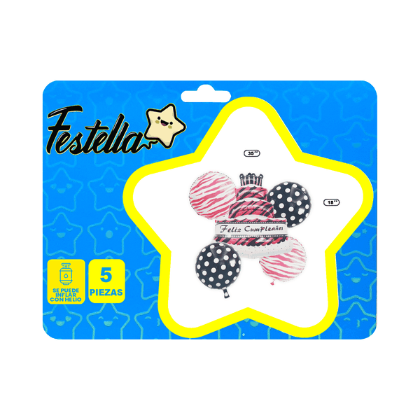KIT GLOBO PASTEL FELIZ CUMPLEAÑOS X5.