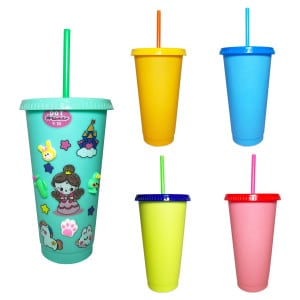 VASO PITILLO COLORES CON PINES Y STIKERS 700ML