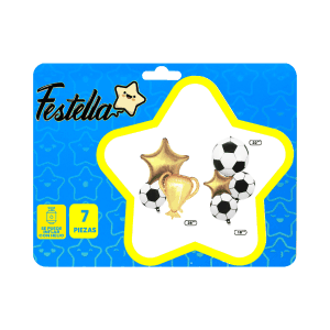 KIT GLOBO TROFEO CON BALONES X7 DORADO.