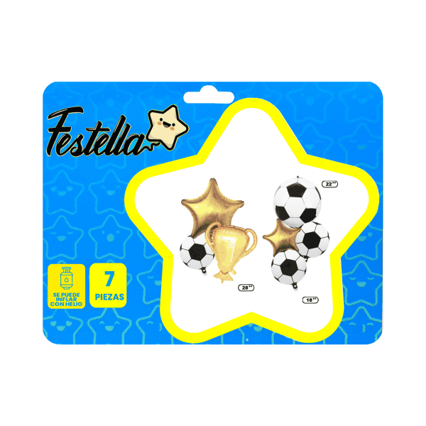 KIT GLOBO TROFEO CON BALONES X7 DORADO.