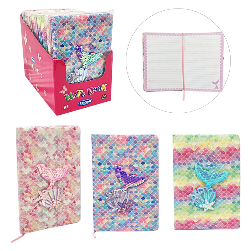 AGENDA COLA DE SIRENA CON LENTEJUELAS (CJA X 12 UND)