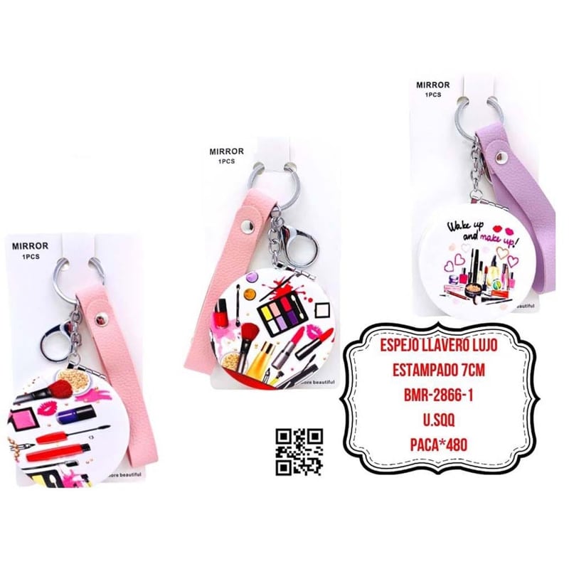 ESPEJO LLAVERO LUJO ESTAMPADO 7CM BMR-2866-1