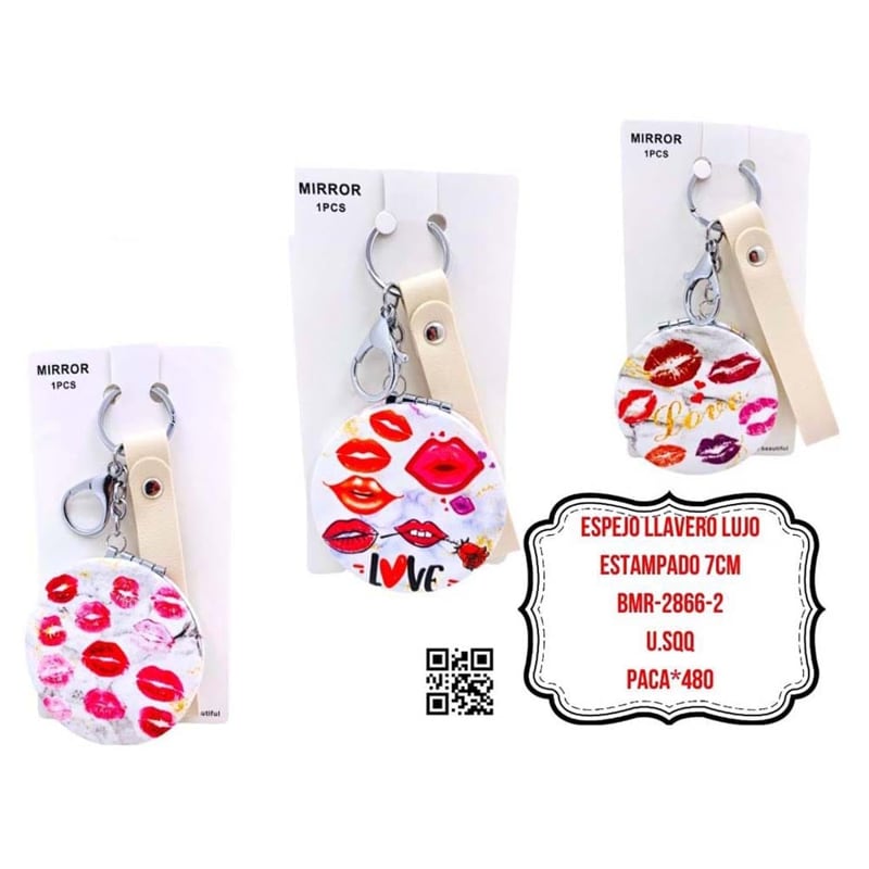ESPEJO LLAVERO LUJO ESTAMPADO 7CM BMR-2866-2