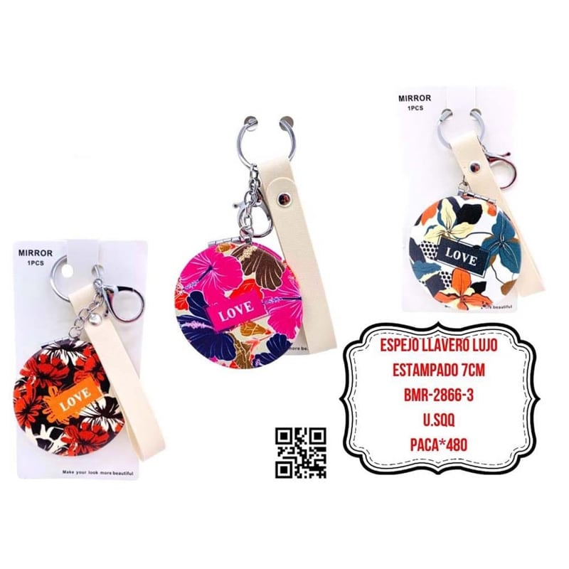 ESPEJO LLAVERO LUJO ESTAMPADO 7CM BMR-2866-3