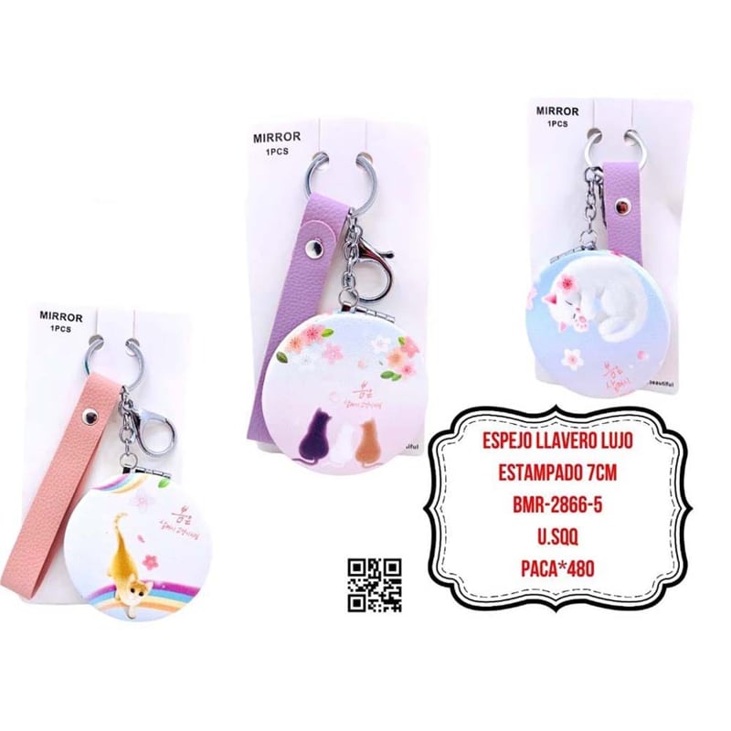 ESPEJO LLAVERO LUJO ESTAMPADO 7CM BMR-2866-5