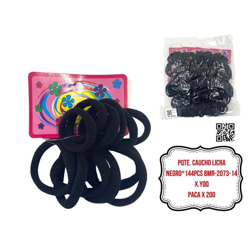 PQTE. CAUCHO LICRA NEGRO*144PCS BMR-2073-14
