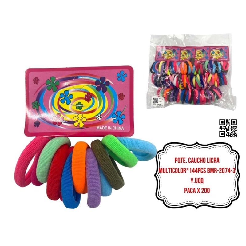 PQTE. CAUCHO LICRA MULTICOLOR*144PCS BMR-2074-3