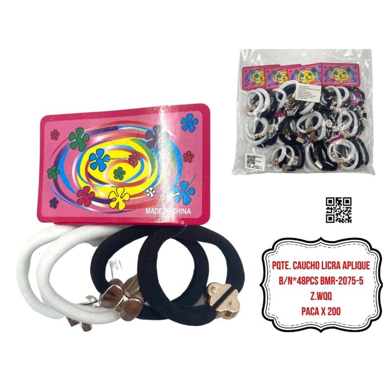 PQTE. CAUCHO LICRA APLIQUE B/N*48PCS BMR-2075-5