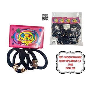 PQTE. CAUCHO LICRA APLIQUE NEGRO*48PCS BMR-2075-6