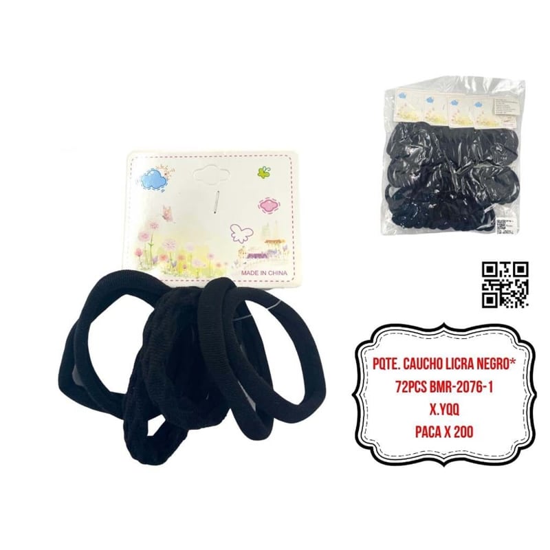 PQTE. CAUCHO LICRA NEGRO*72PCS BMR-2076-1