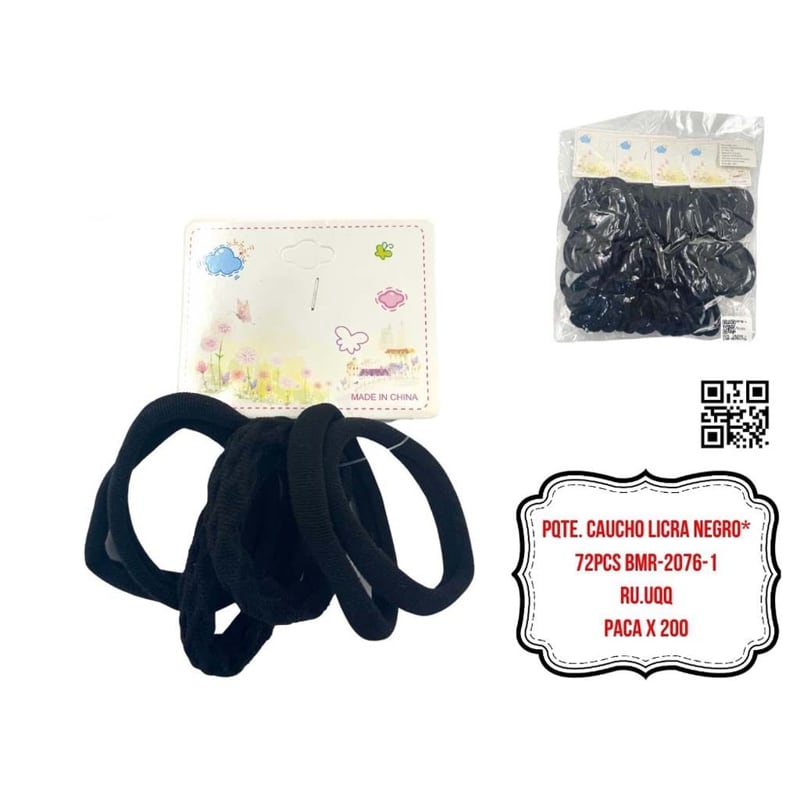 PQTE. CAUCHO LICRA NEGRO*72PCS BMR-2076-1