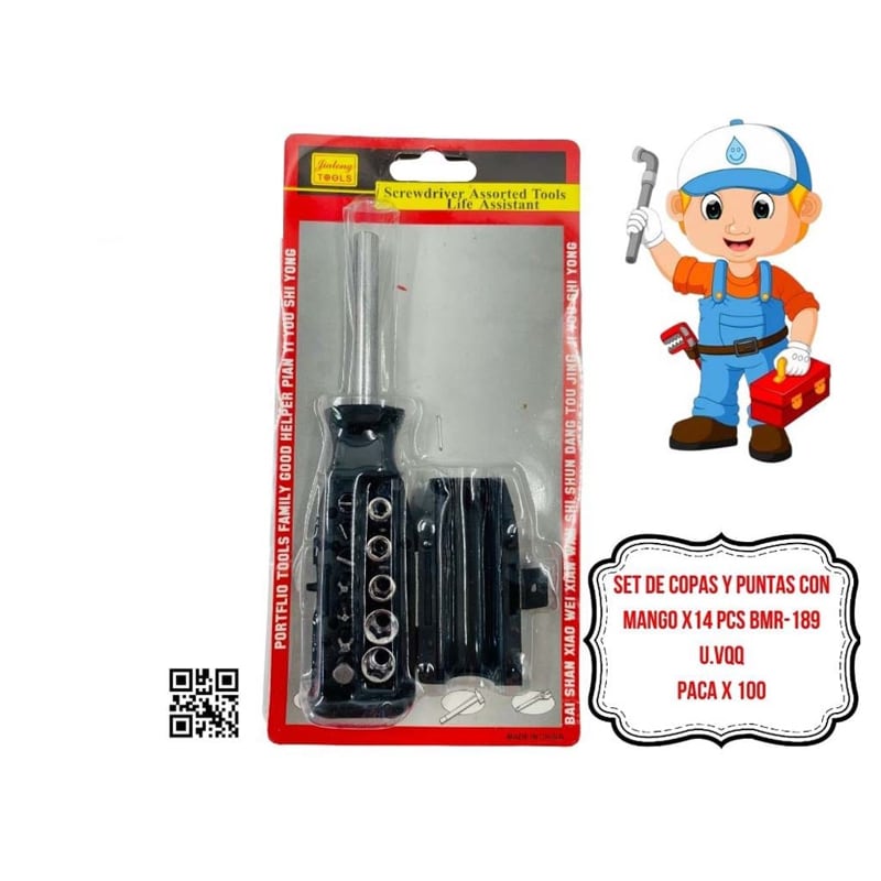 SET DE COPAS Y PUNTAS CON MANGO X14 PCS BMR-189