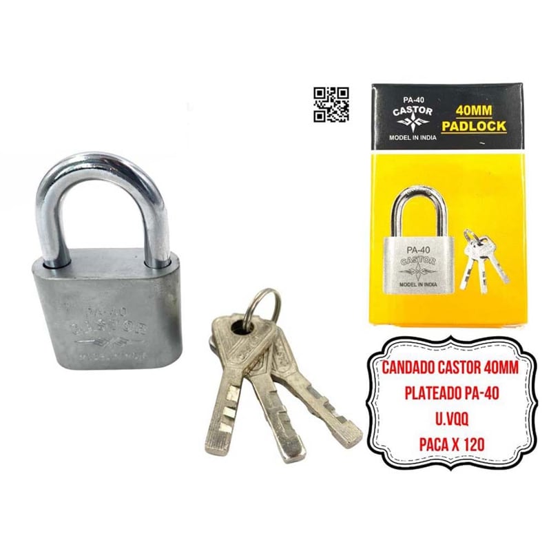 CANDADO CASTOR 40MM PLATEADO PA-40