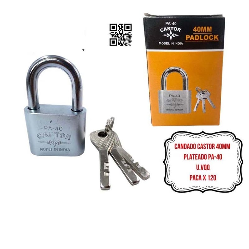 CANDADO CASTOR 40MM PLATEADO PA-40