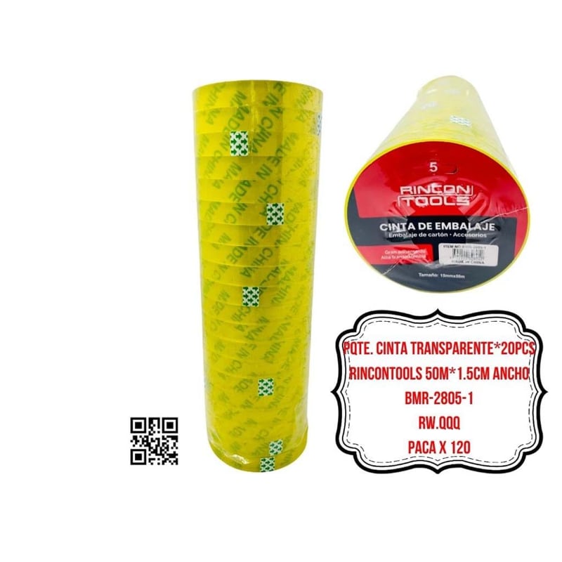 PQTE. CINTA TRANSPARENTE*20PCS RINCONTOOLS 50M*1.5CM ANCHO BMR-2805-1