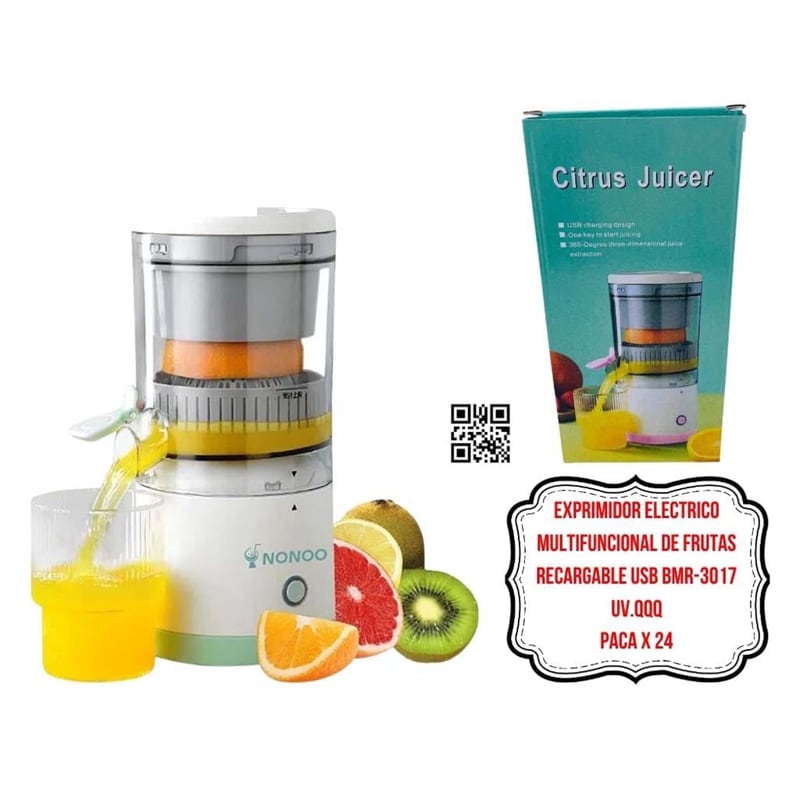 EXPRIMIDOR ELECTRICO MULTIFUNCIONAL DE FRUTAS RECARGABLE USB BMR-3017