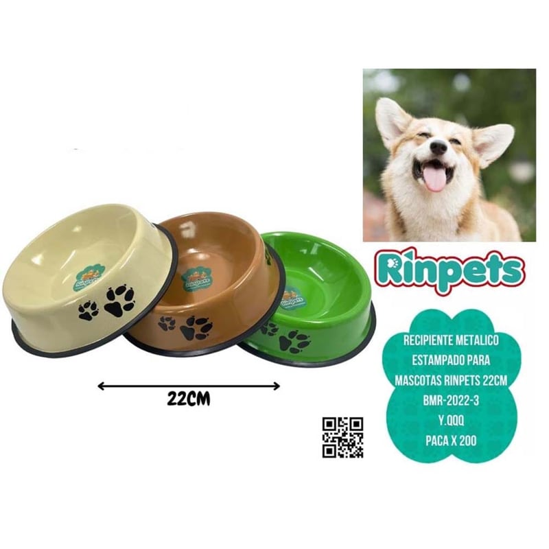 RECIPIENTE METALICO ESTAMPADO PARA MASCOTAS RINPETS 22CM BMR-2022-3