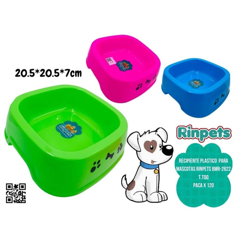 RECIPIENTE PLASTICO 20.5*20.5*7CM PARA MASCOTAS RINPETS BMR-2622