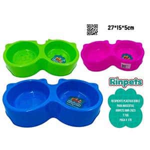 RECIPIENTE PLASTICO DOBLE PARA MASCOTAS 27*15*5CM RINPETS BMR-2623