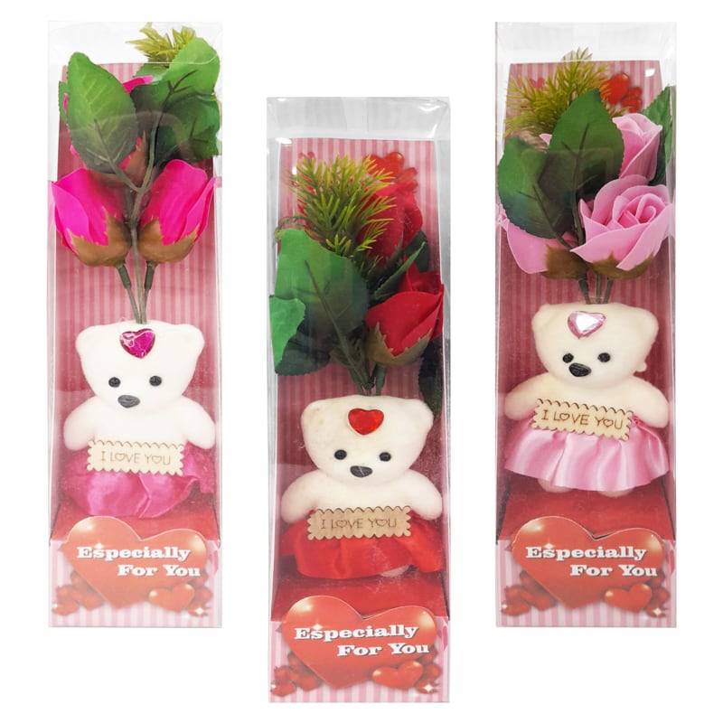 ROSAS CON OSO FELIZ DIA EN BLISTER: