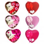 ROSAS CON OSO FELIZ DIA EN CAJA CORAZON METALICA: