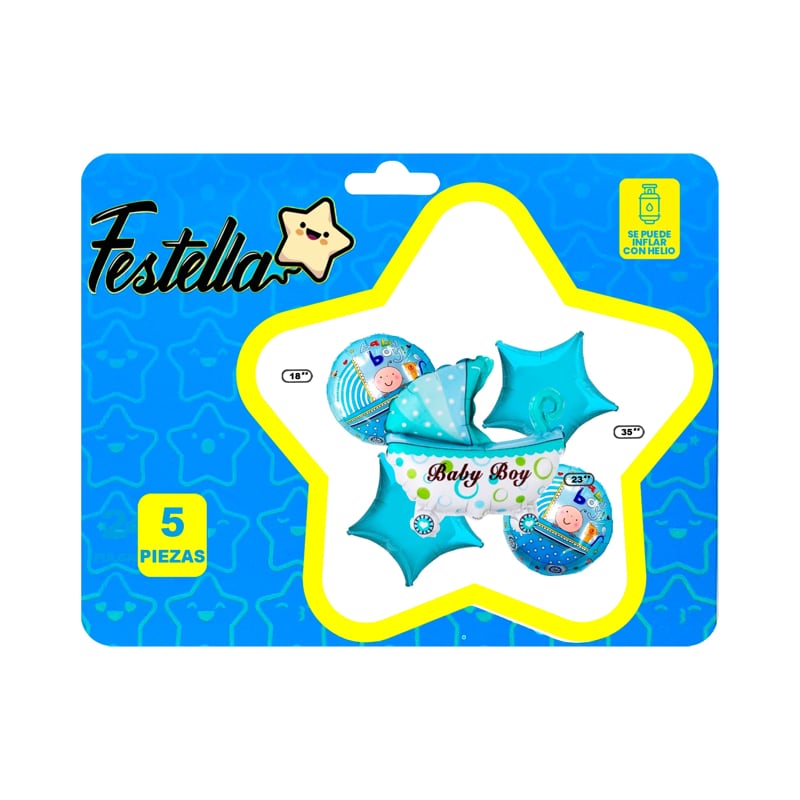 KIT GLOBO BABY SHOWER AZUL X5(PQTX12)