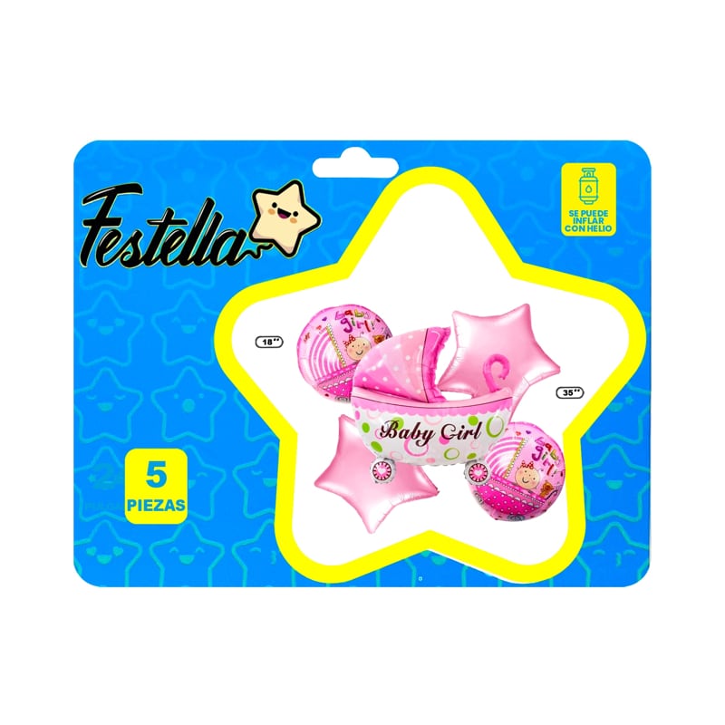KIT GLOBO BABY SHOWER ROSADO X5(PQTX12)