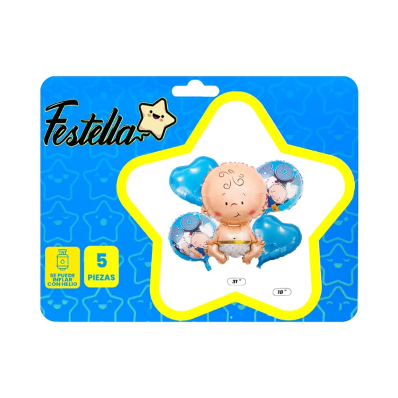 KIT GLOBO BEBE AZUL X5