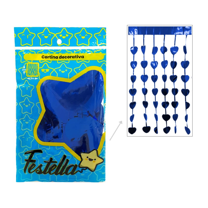 CORTINA DE FIESTA CORAZON 2*1 AZUL