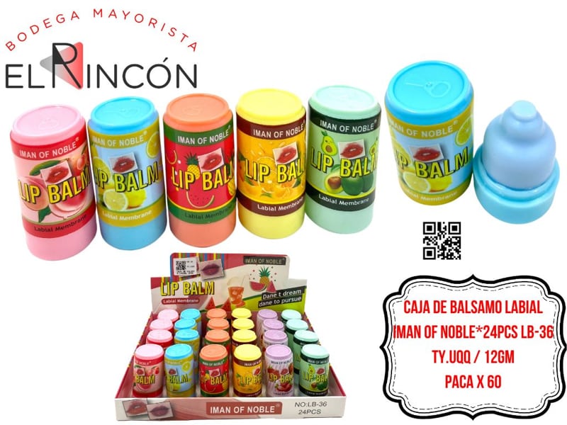 CAJA DE BALSAMO LABIAL IMAN OF NOBLE*24PCS LB-36