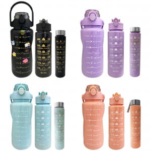 TERMO MOTIVACIONAL UNICOLOR X3 CON PINES Y STIKER 2000ML-900ML-300ML