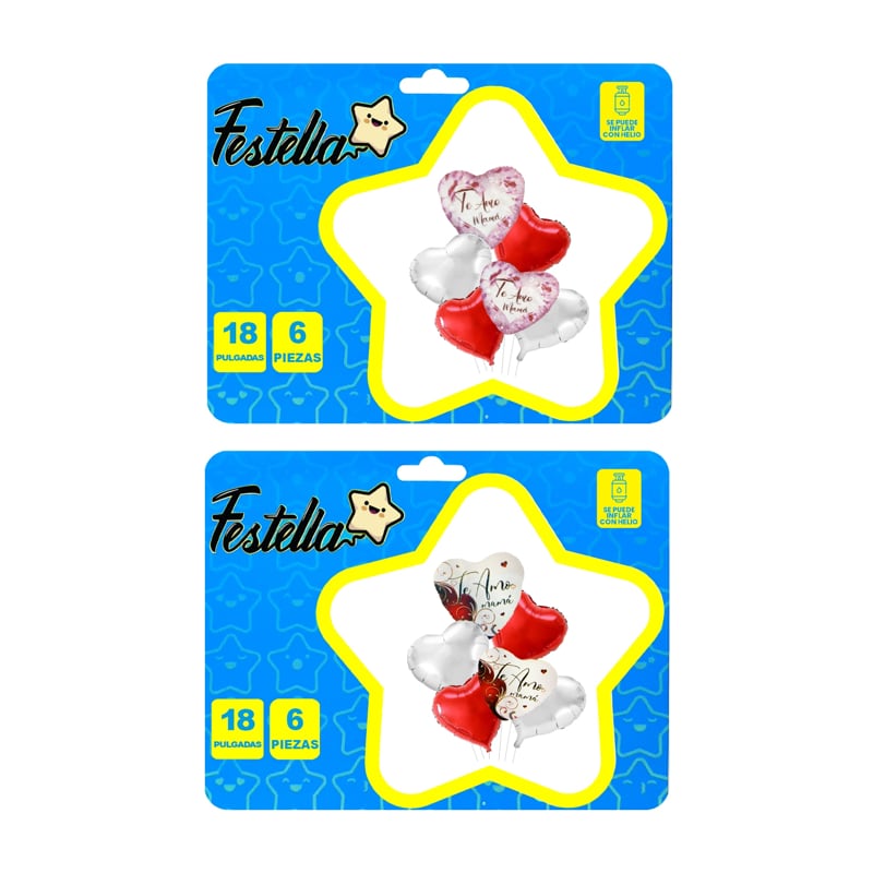 KIT GLOBO CORAZONES FELIZ DIA MAMA X6(PQTX12):