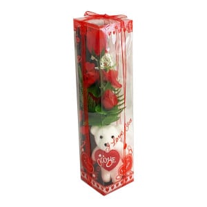 ADORNO ROSAS CON OSO EN CAJA: