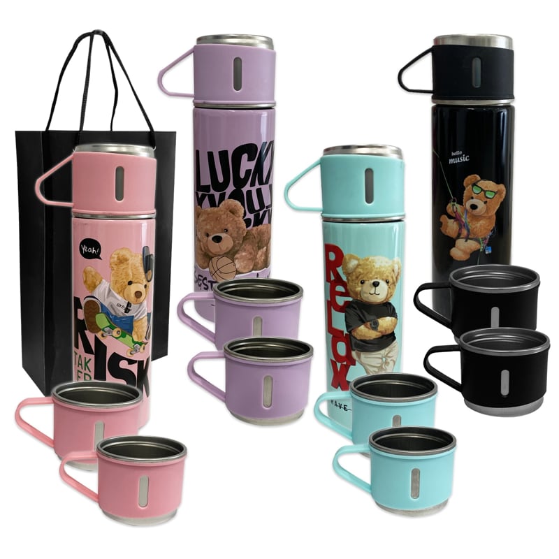 SET TERMO TERMICO CON TAZAS OSO EN CAJA 500ML