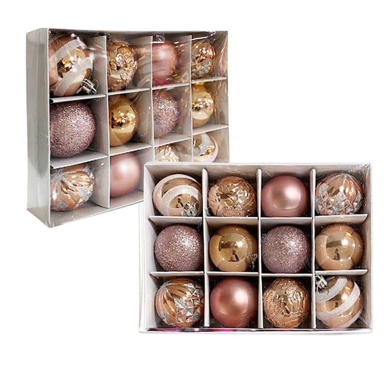 BOLAS NAVIDEÑAS X12 PALO ROSA 6CM