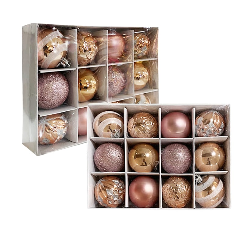 BOLAS NAVIDEÑAS X12 PALO ROSA 6CM