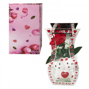 ADORNO DECORATIVO CON OSO Y ROSAS EN VIDRIO: