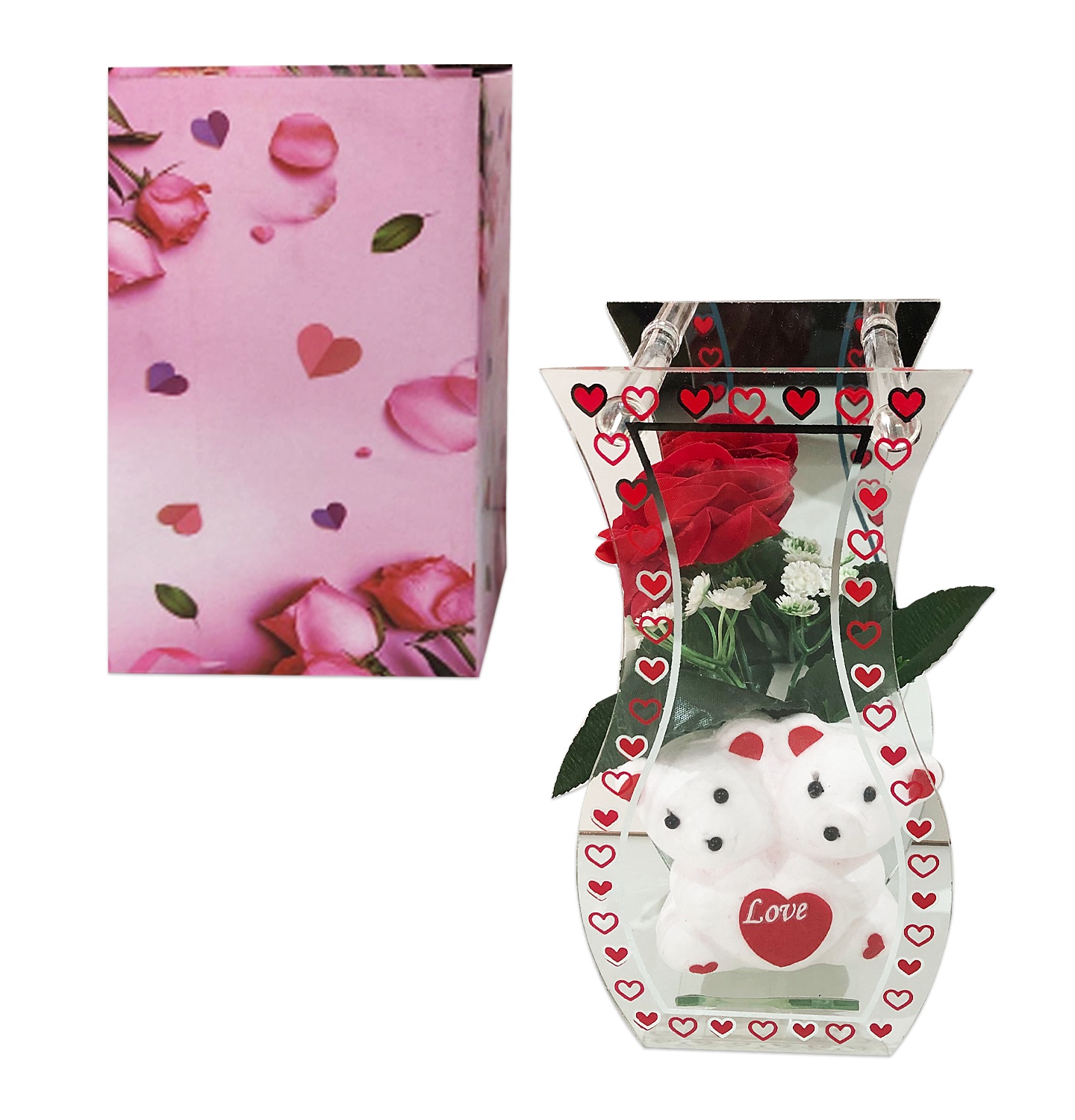 ADORNO DECORATIVO CON OSO Y ROSAS EN VIDRIO: