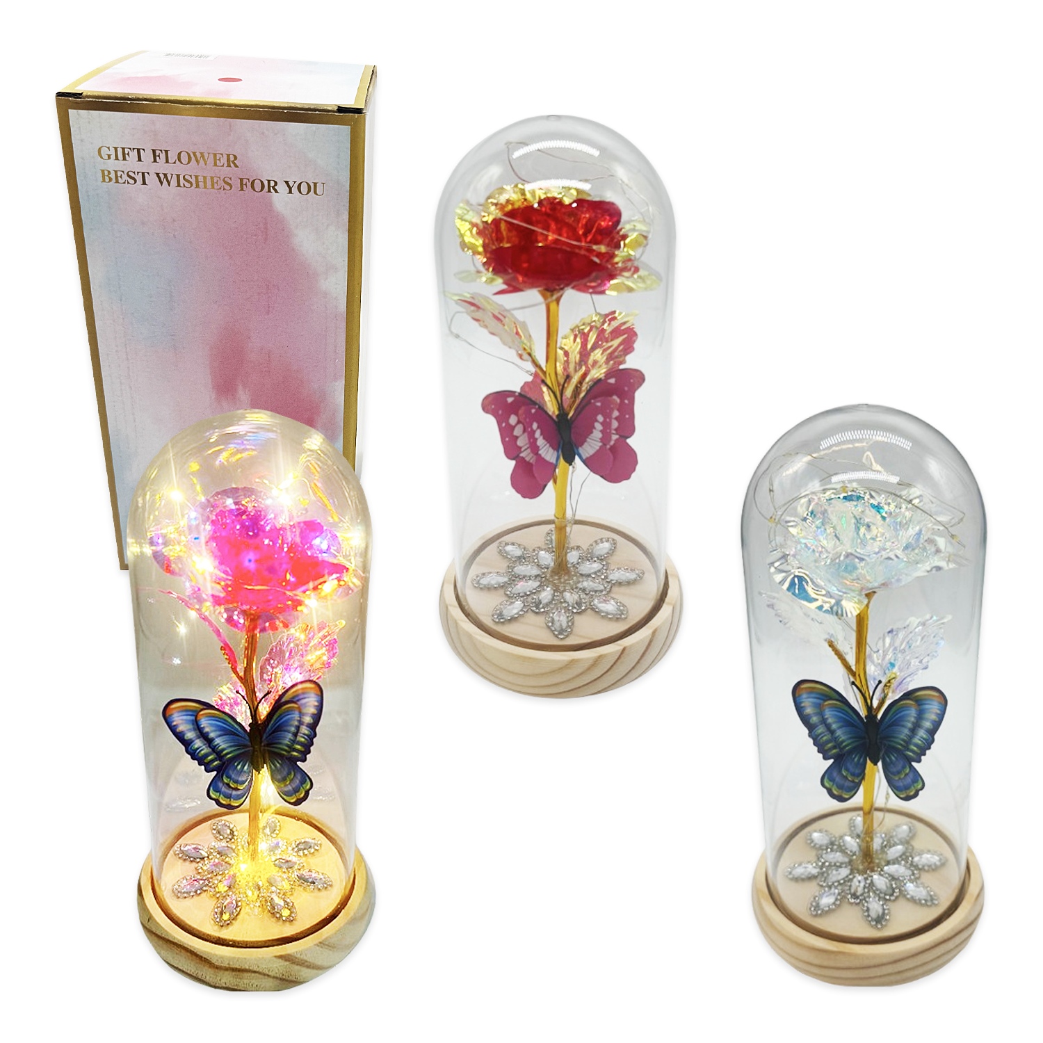 ROSA BRILLANTE ENCAPSULADA CON LUZ