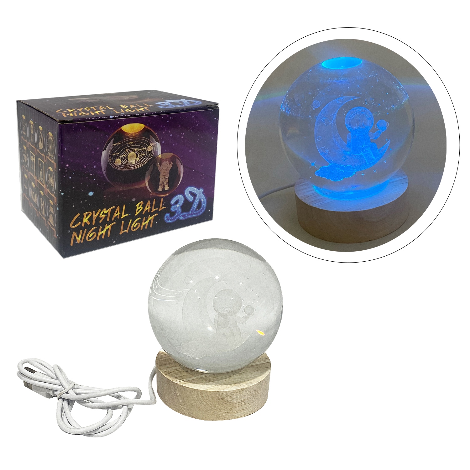 ESFERA DE CRISTAL CON LUZ 3D MULTICOLOR