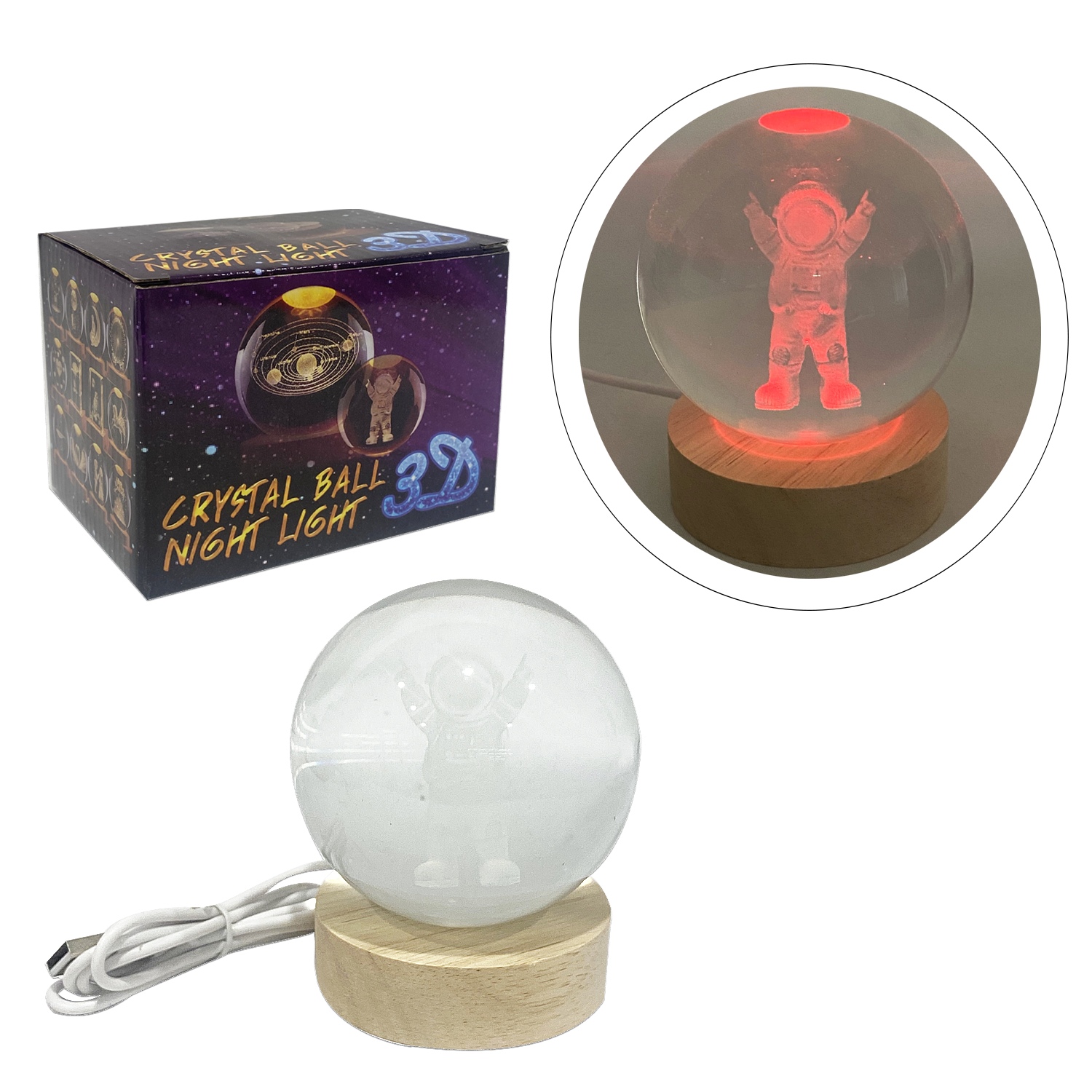 ESFERA DE CRISTAL CON LUZ MULTICOLOR 8CM