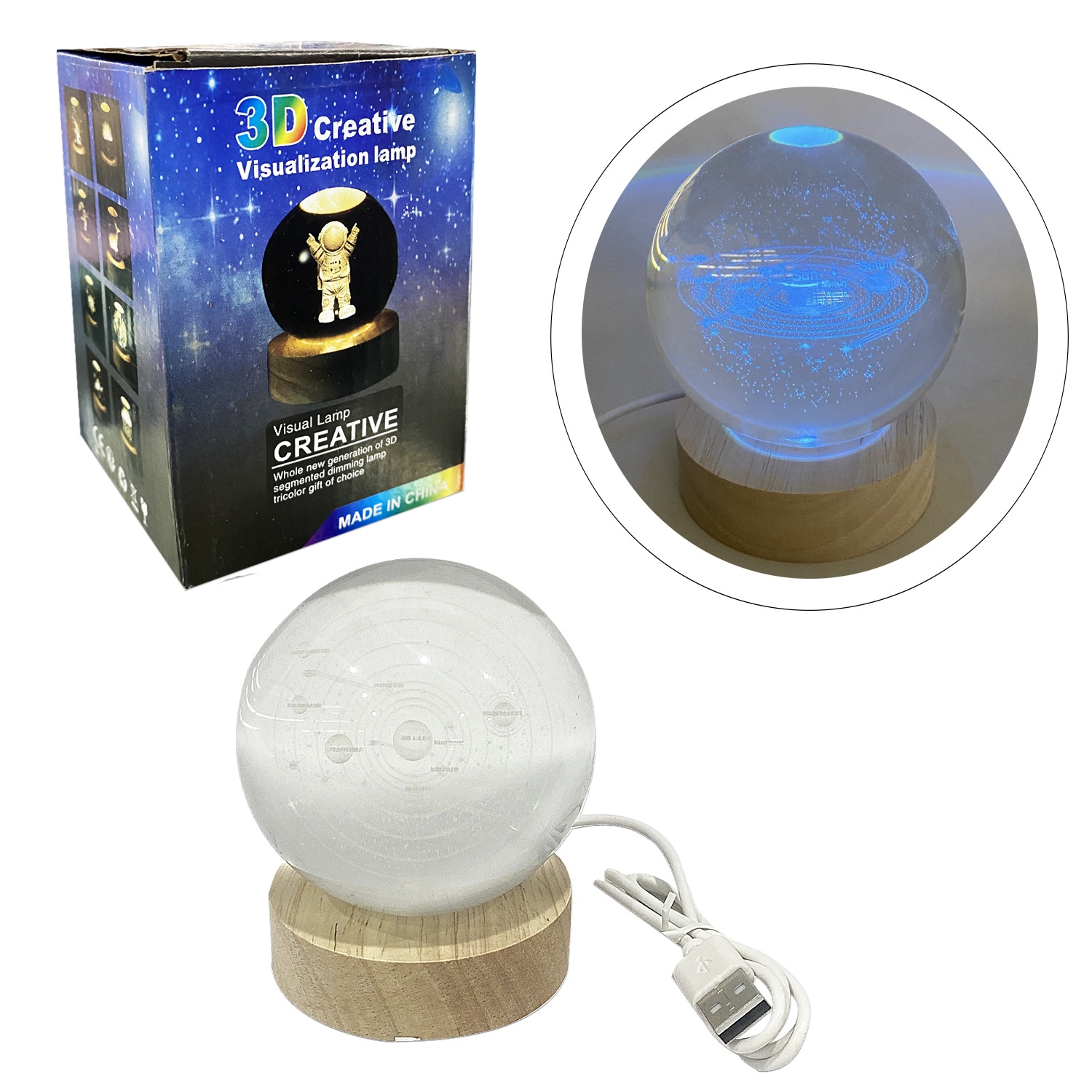 ESFERA DE CRISTAL CON LUZ MULTICOLOR 8CM