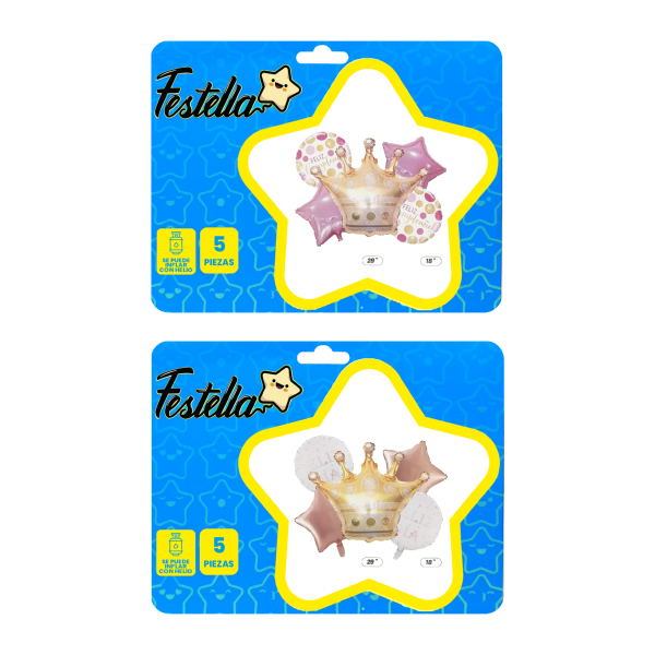 KIT GLOBO CORONA FELIZ CUMPLEAÑOS X5