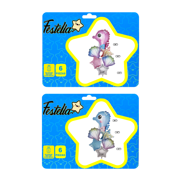 KIT GLOBO CABALLITO DE MAR X6.